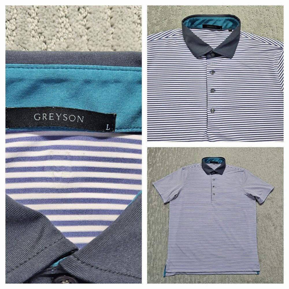 Greyson Navy and White Striped Polo Shirt